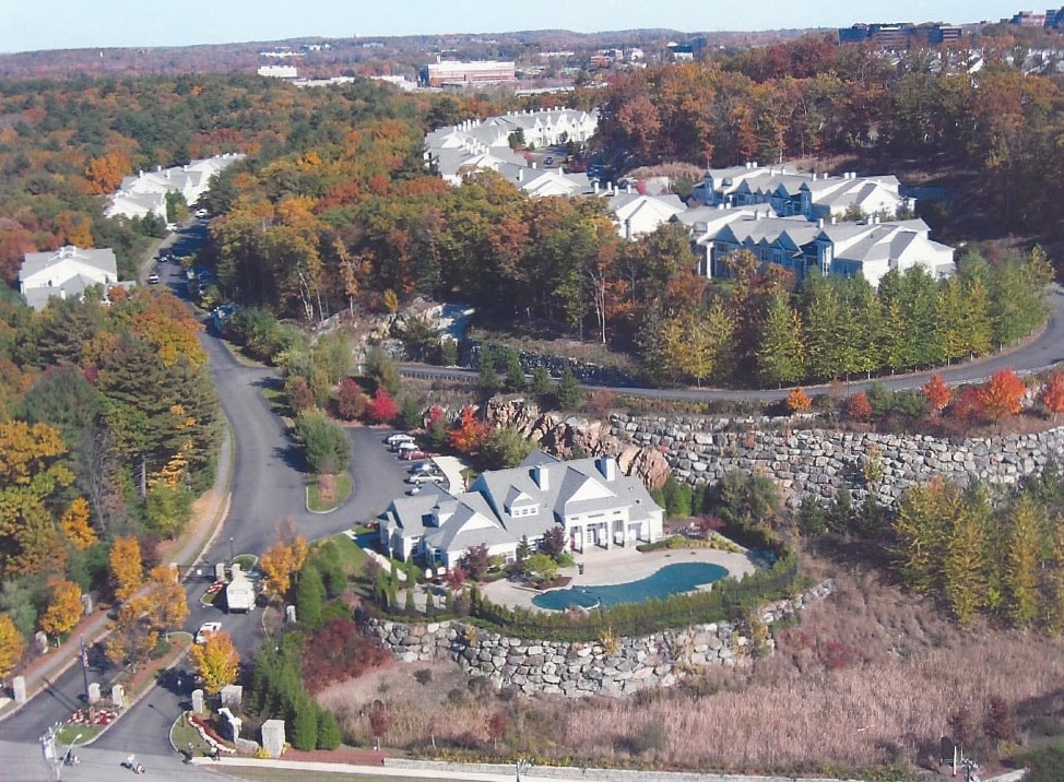 Bear Hill residential community aerial — fall foliage