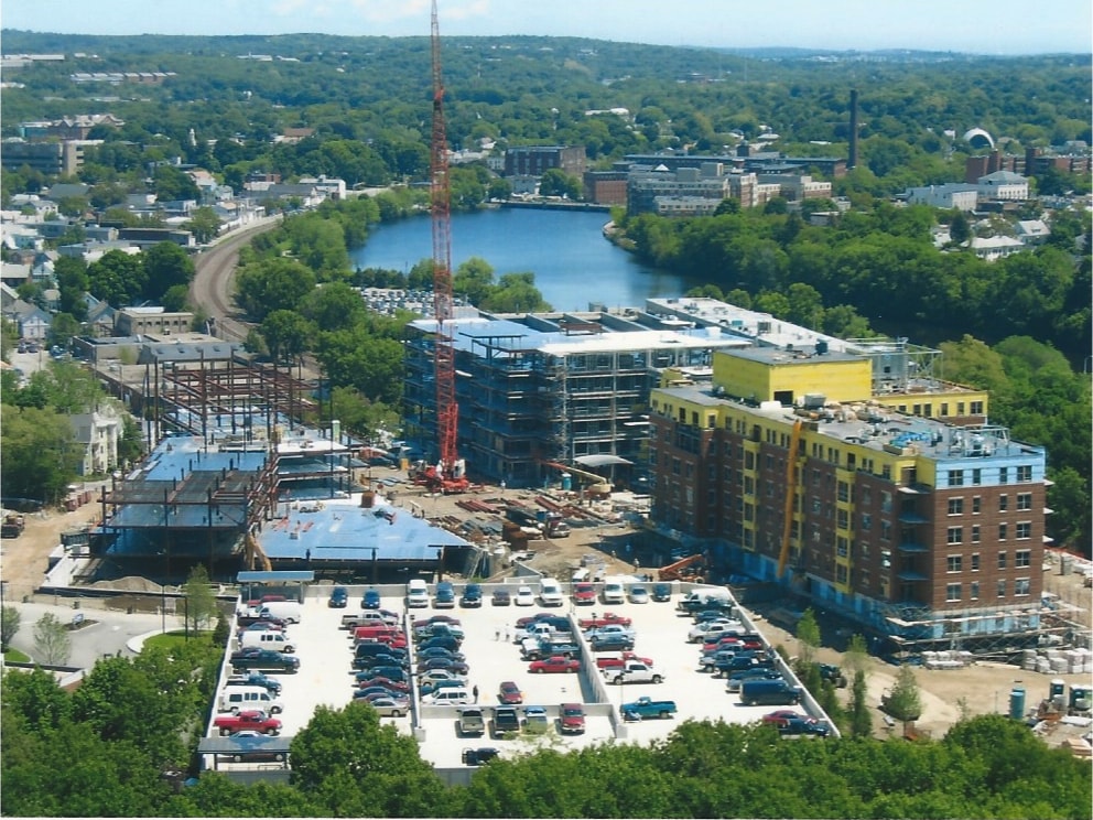 Cronin's Landing aerial construction — waterfront mixed-use development