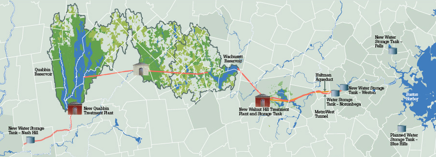 WASM III MWRA water supply system map — Quabbin to Boston Harbor