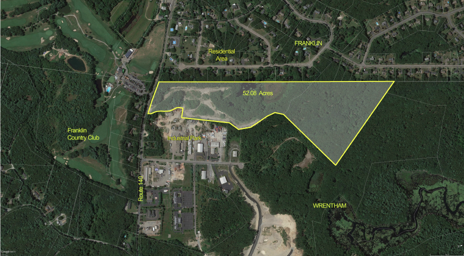 Franklin MA — 52.08-acre parcel aerial, Franklin Country Club and Wrentham